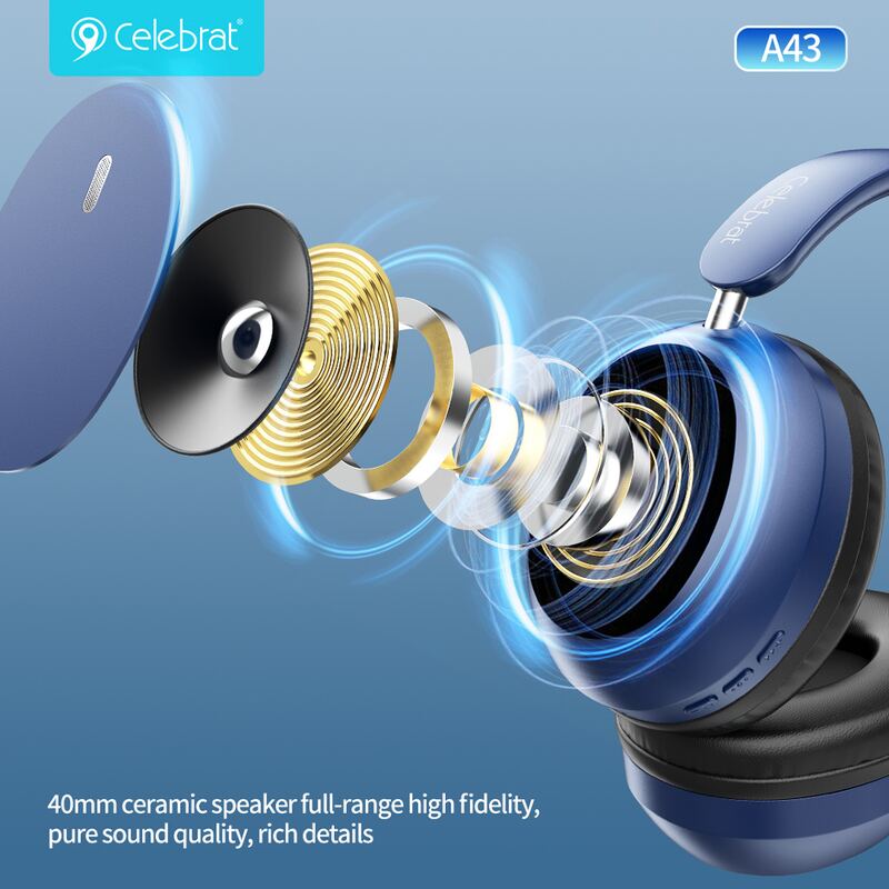 Celebrat headphones A43, ασύρματα & ενσύρματα, 40mm, 300mAh, μαύρα – φωτογραφία 4
