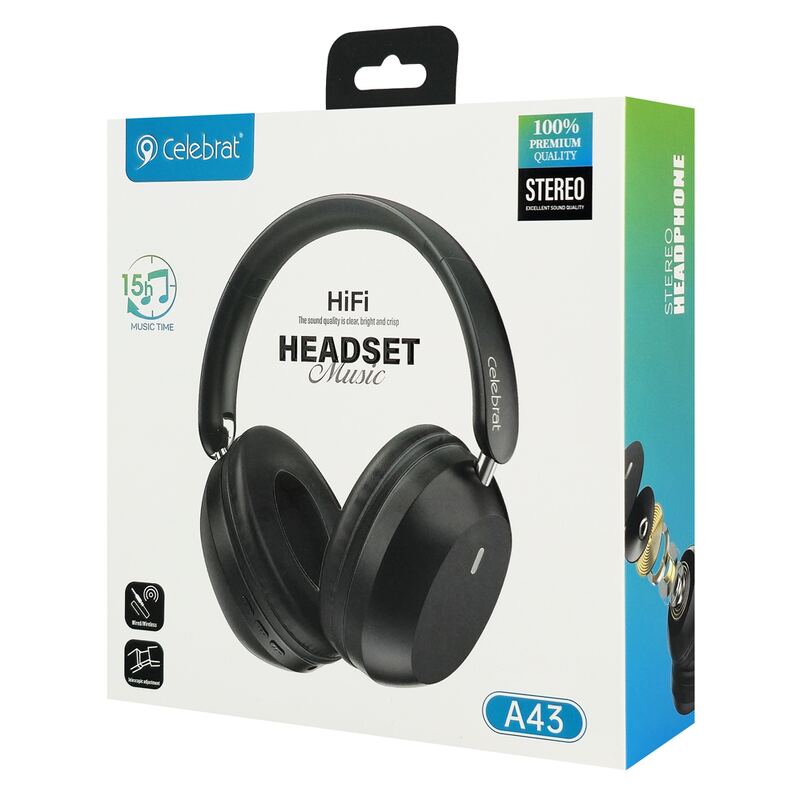 Celebrat headphones A43, ασύρματα & ενσύρματα, 40mm, 300mAh, μαύρα – φωτογραφία 5