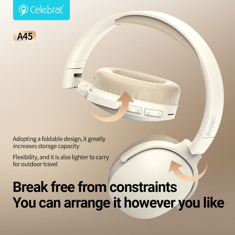 Celebrat headphones A45, ασύρματα & ενσύρματα, micro SD, 40mm, 250mAh, μπεζ – φωτογραφία 2