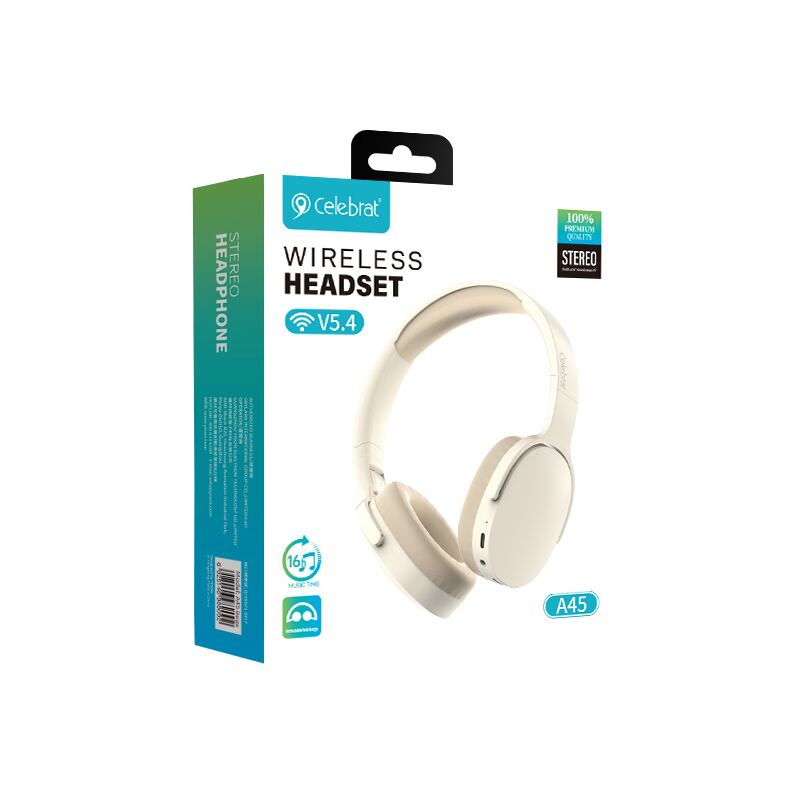 Celebrat headphones A45, ασύρματα & ενσύρματα, micro SD, 40mm, 250mAh, μπεζ – φωτογραφία 7