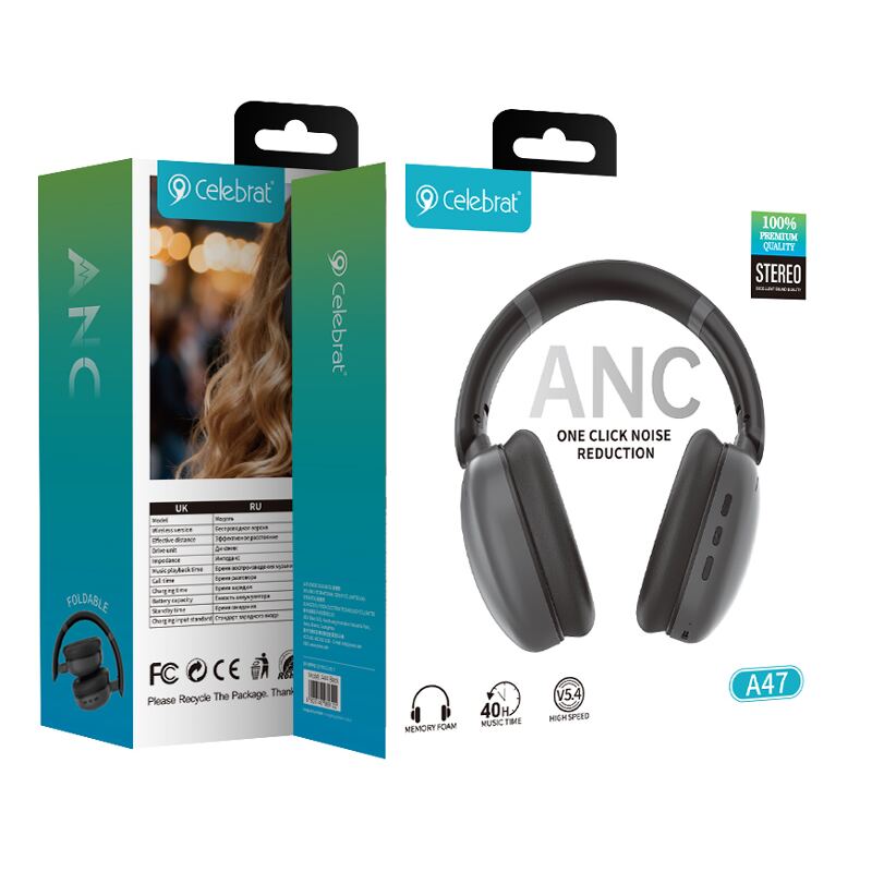Celebrat headphones A47, ασύρματα & ενσύρματα, 40mm, 400mAh, ANC, γκρι – φωτογραφία 7