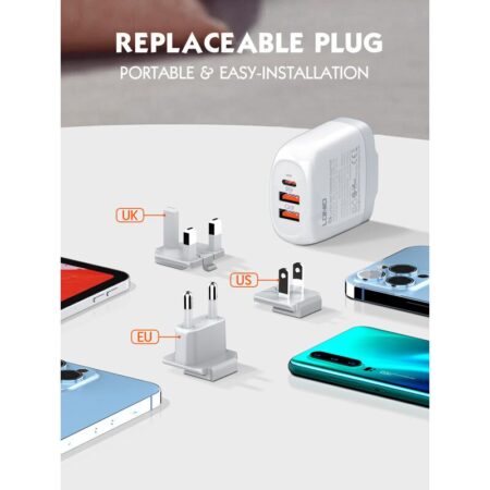 Ldnio φορτιστής τοίχου A3511Q με καλώδιο, USB-C/2x USB, 65W, GaN, λευκός – φωτογραφία 6