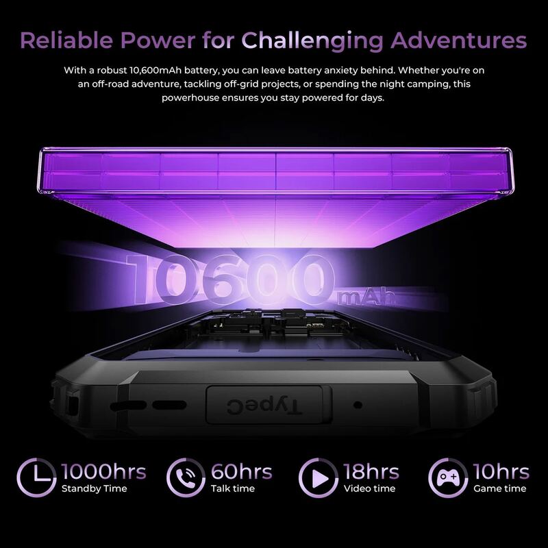 Oukitel smartphone G7, 6.52", 4/128GB, 10600mAh, IP68/IP69K/MIL-STD 810H, μαύρο – φωτογραφία 9