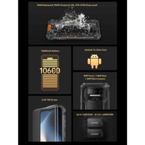 Oukitel smartphone WP23S, 6.52", 4/64GB, 10600mAh, IP68/IP69K/MIL-STD 810H, μαύρο – φωτογραφία 2