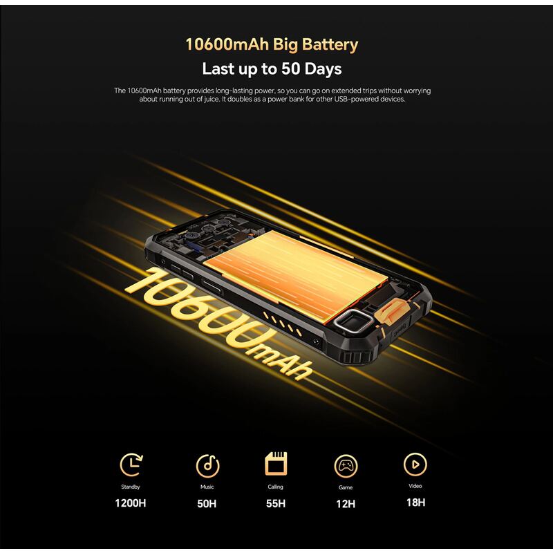 Oukitel smartphone WP23S, 6.52", 4/64GB, 10600mAh, IP68/IP69K/MIL-STD 810H, μαύρο – φωτογραφία 6