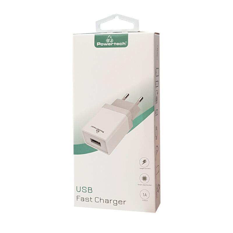 Powertech φορτιστής τοίχου PT-759, USB, 1A, λευκός – φωτογραφία 2