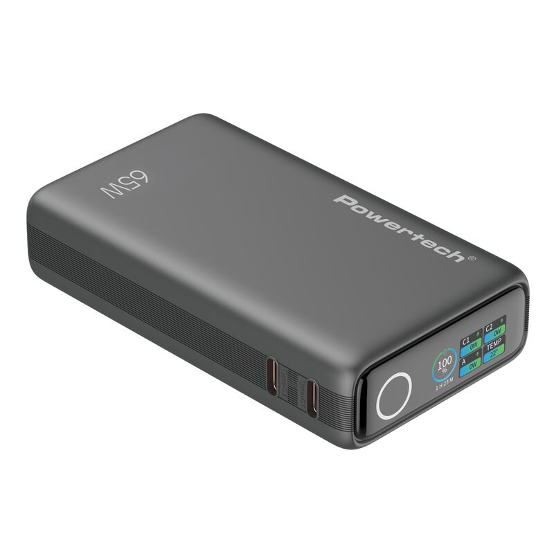 Powertech power bank PT-1639 με οθόνη & καλώδιο, 10000mAh, 65W, γκρι – φωτογραφία 3