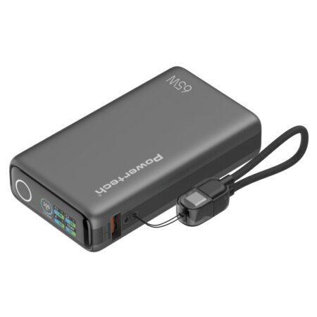 Powertech power bank PT-1639 με οθόνη & καλώδιο, 10000mAh, 65W, γκρι