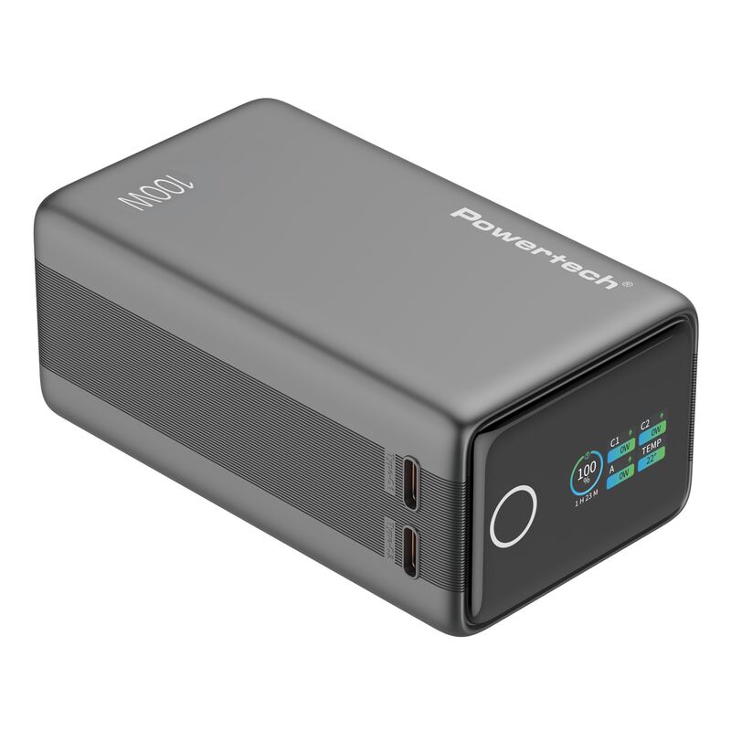 Powertech power bank PT-1640 με οθόνη & καλώδιο, 20000mAh, 100W, γκρι – φωτογραφία 3