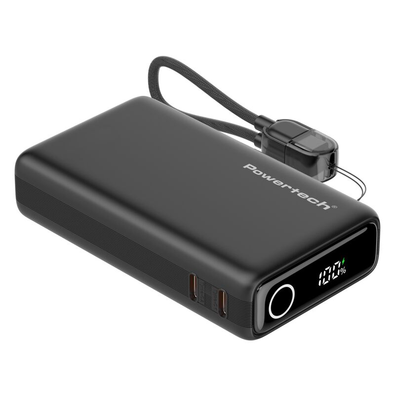 Powertech power bank PT-1641 με οθόνη & καλώδιο, 10000mAh, 22.5W, μαύρο – φωτογραφία 3
