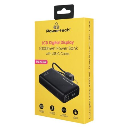 Powertech power bank PT-1641 με οθόνη & καλώδιο, 10000mAh, 22.5W, μαύρο – φωτογραφία 4