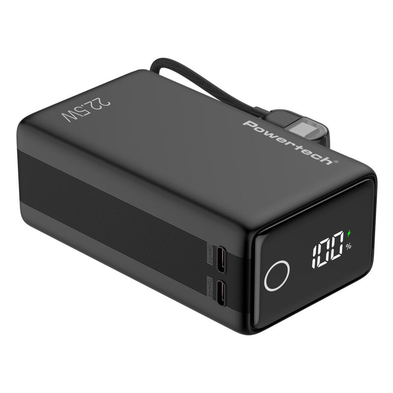 Powertech power bank PT-1642 με οθόνη & καλώδιο, 20000mah, 22.5W, μαύρο – φωτογραφία 3