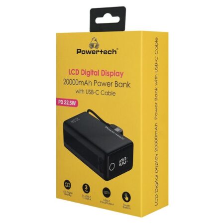 Powertech power bank PT-1642 με οθόνη & καλώδιο, 20000mah, 22.5W, μαύρο – φωτογραφία 4