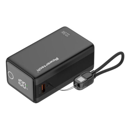 Powertech power bank PT-1642 με οθόνη & καλώδιο, 20000mah, 22.5W, μαύρο