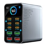 Powertech σταθμός φόρτισης PT-1687, 4x USB & 6x USB-C, GaN, 165W, γκρι