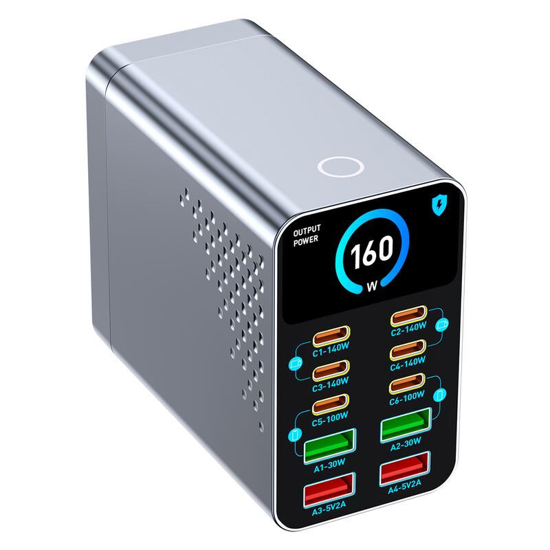 Powertech σταθμός φόρτισης PT-1687, 4x USB & 6x USB-C, GaN, 165W, γκρι – φωτογραφία 5