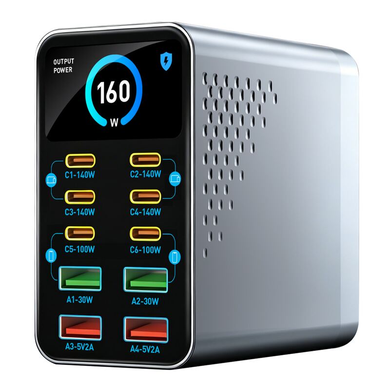 Powertech σταθμός φόρτισης PT-1687, 4x USB & 6x USB-C, GaN, 165W, γκρι