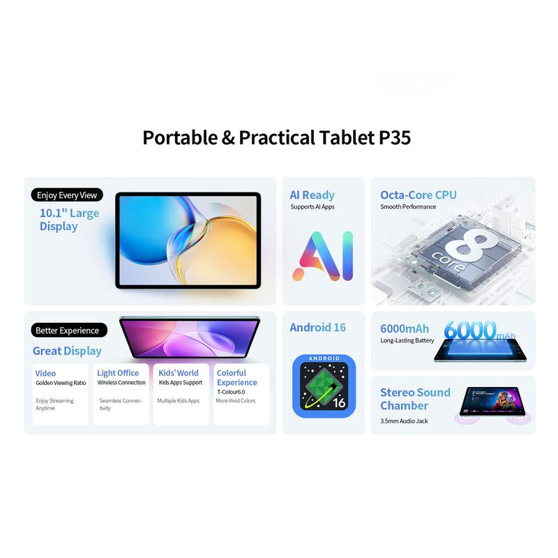 Teclast tablet P35, 10.1", 3/32GB, Android 16, 6000mAh, μπλε – φωτογραφία 9
