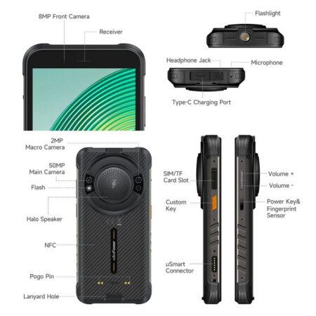 Ulefone smartphone RugKing με ηχείο 3.5W, 5.99", 8/128GB, 9600mAh, IP68/IP69K/MIL-STD-810H, μαύρο – φωτογραφία 9
