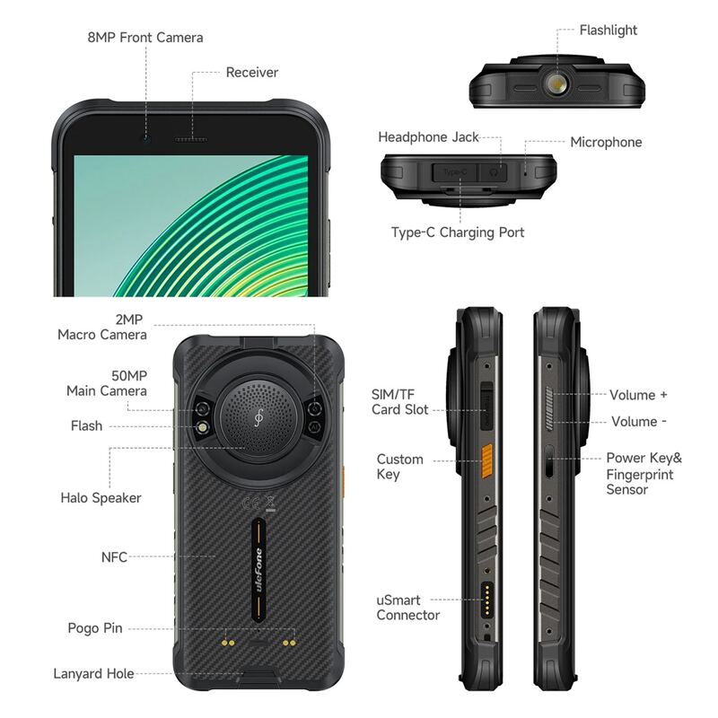 Ulefone smartphone RugKing με ηχείο 3.5W, 5.99", 8/128GB, 9600mAh, IP68/IP69K/MIL-STD-810H, μαύρο – φωτογραφία 9