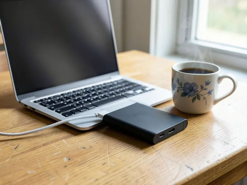 Εξωτερικός δίσκος συνδεδεμένος με καλώδιο USB σε laptop